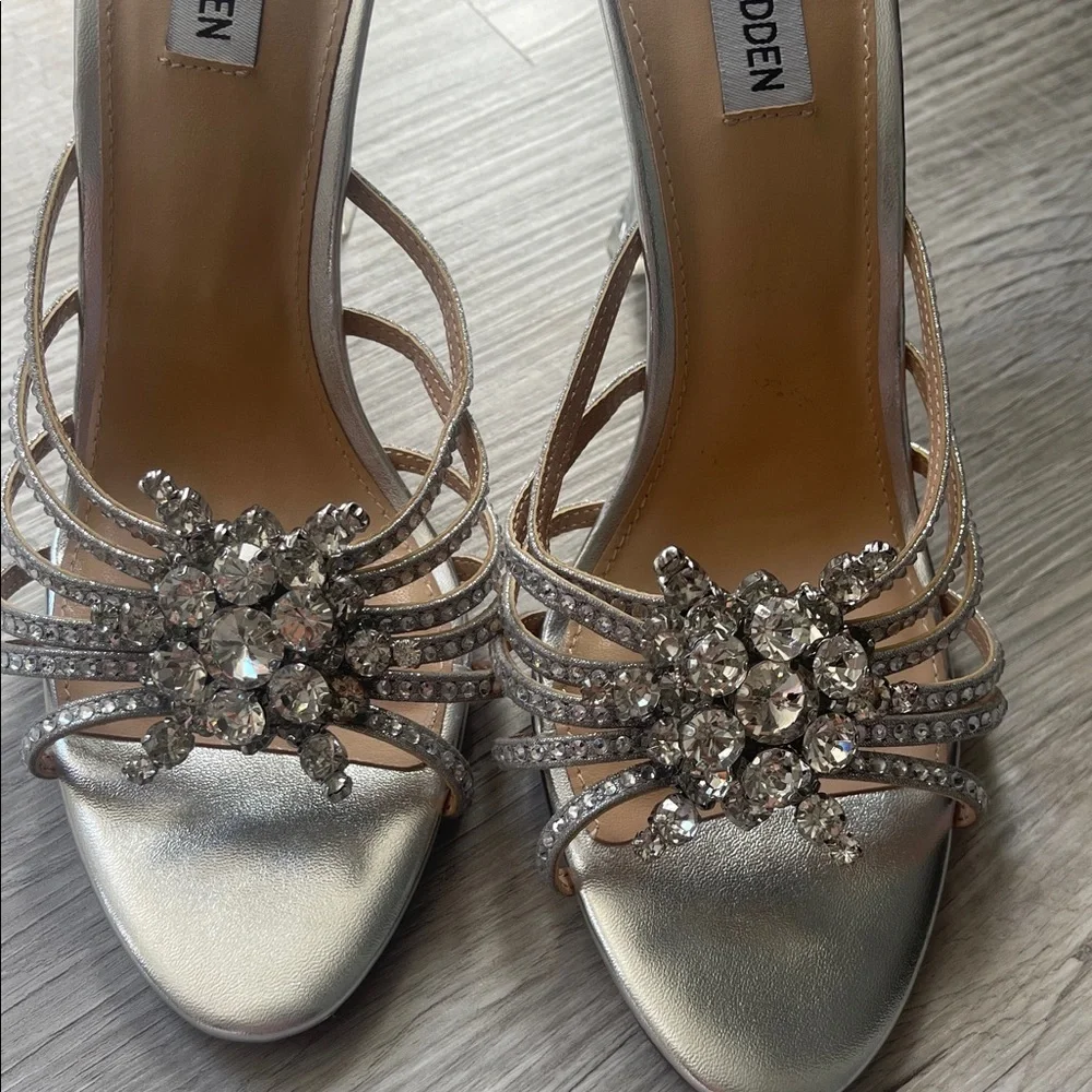 Steve Madden Silver Embellished Strappy Heels
